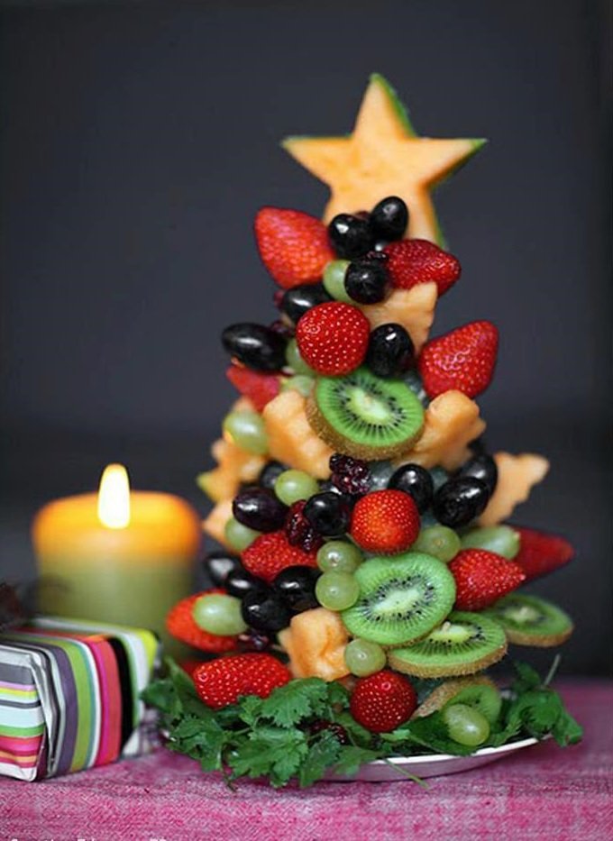 Decorazioni Natalizie Con Frutta.Centrotavola Di Natale L Alberello Con La Frutta